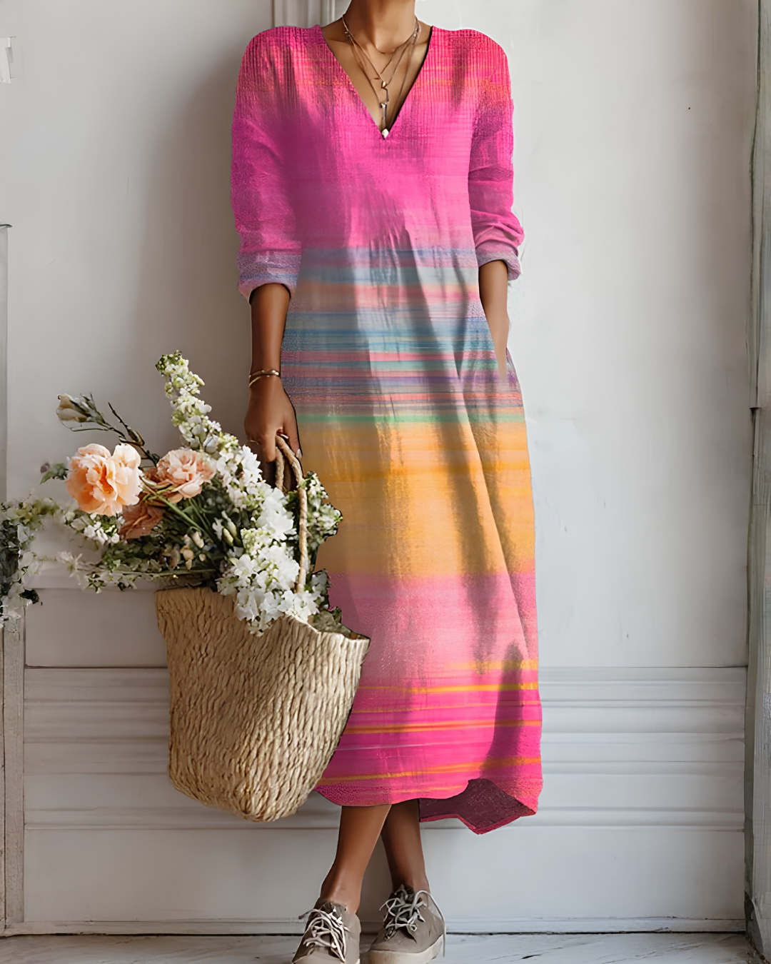 Carmen | Robe midi fluide multicolore à dégradé vibrant