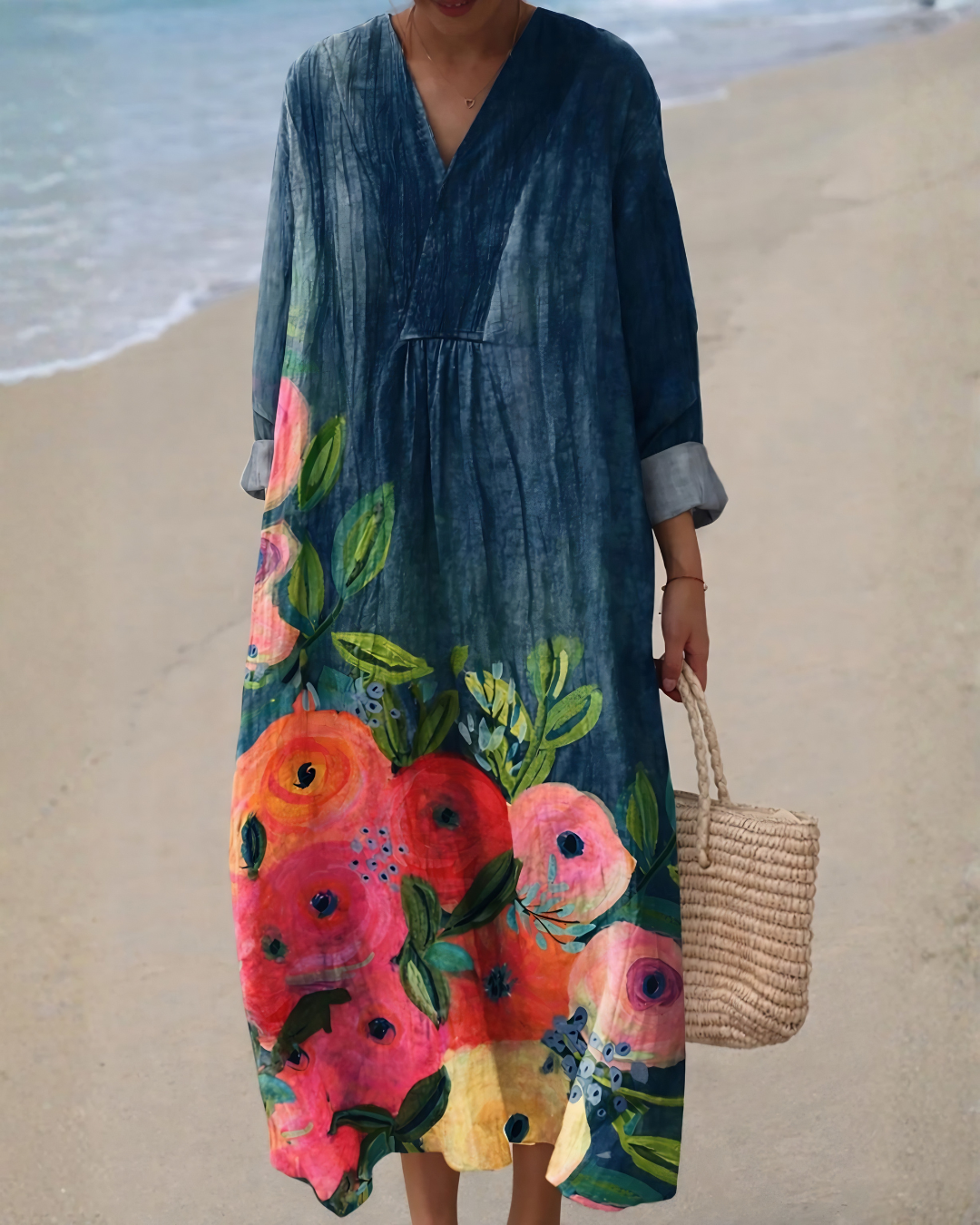 Aitana | Flowy blue dress with artistic floral print