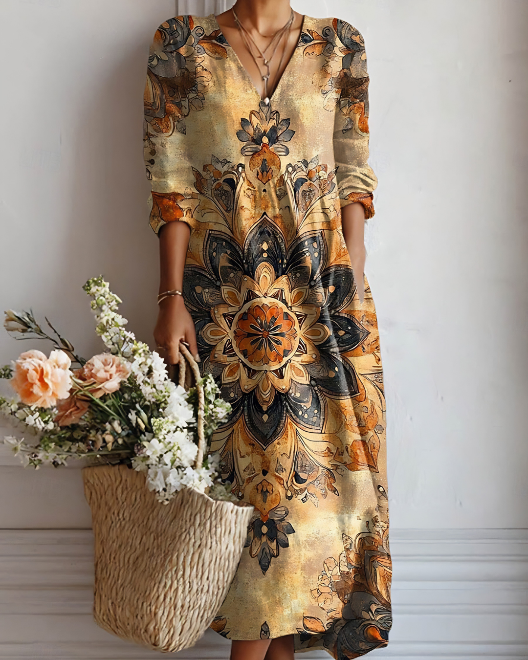 Aura | Robe aux tons chauds avec imprimé mandala artistique