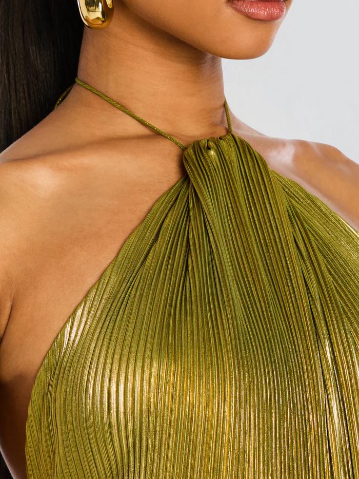 Lara | Robe longue dos nu métallisée élégante