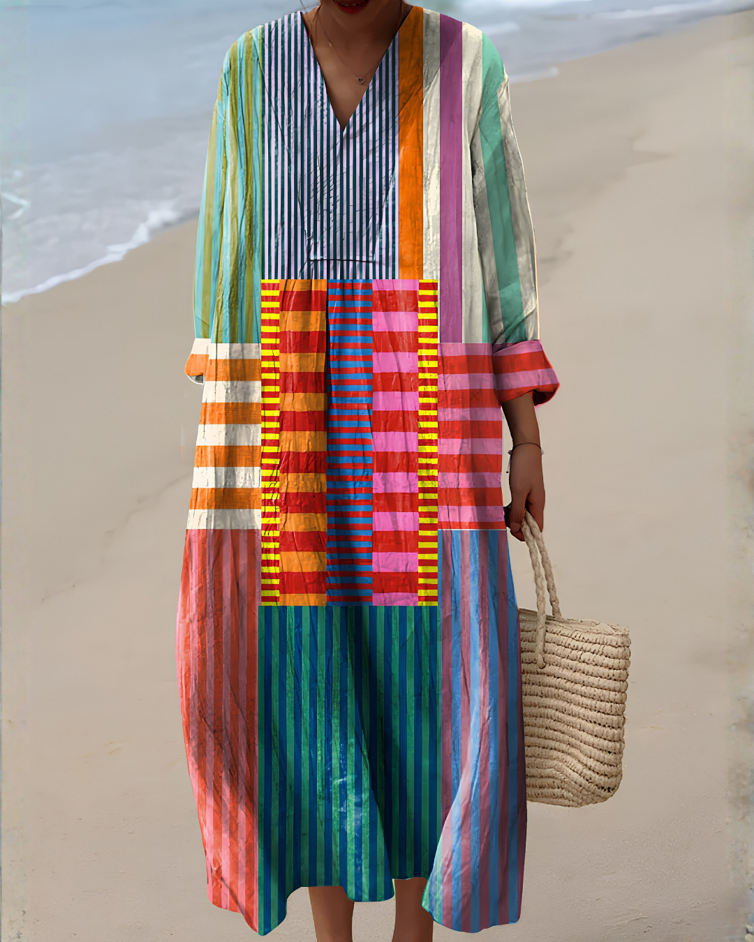 Natalia | Robe multicolore au design patchwork moderne
