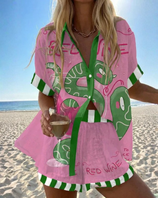 Serpentina | Ensemble estival audacieux dans des tons rose vibrant et vert intense