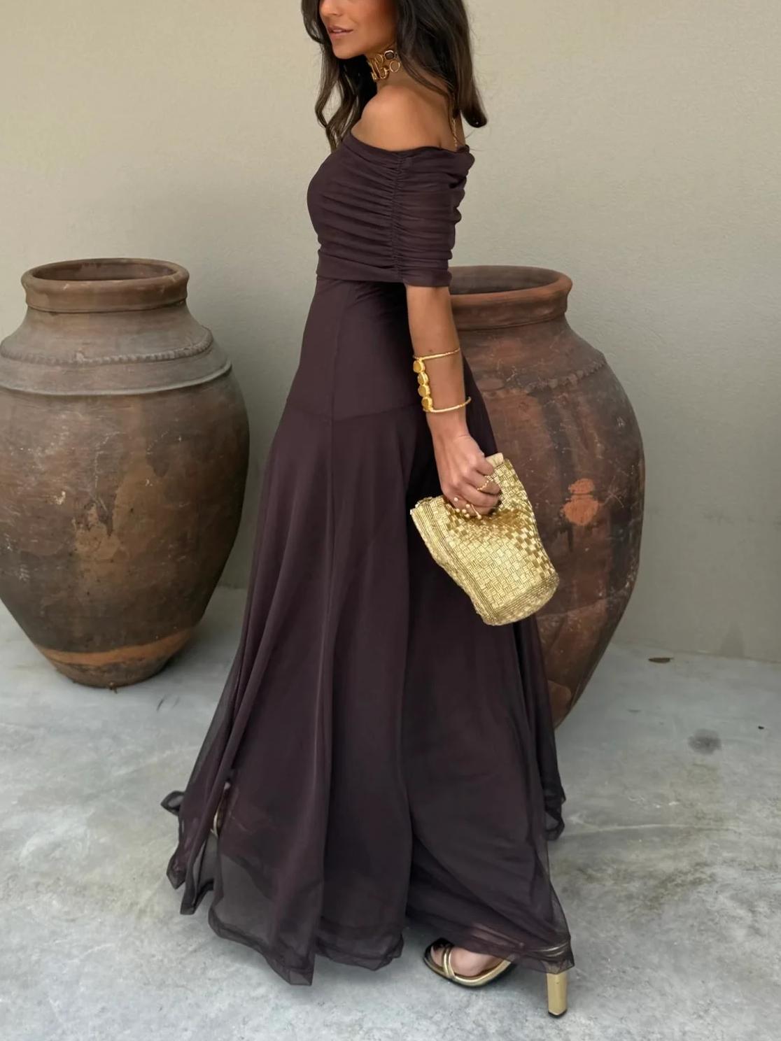 Alessia | Robe fluide à encolure Bardot