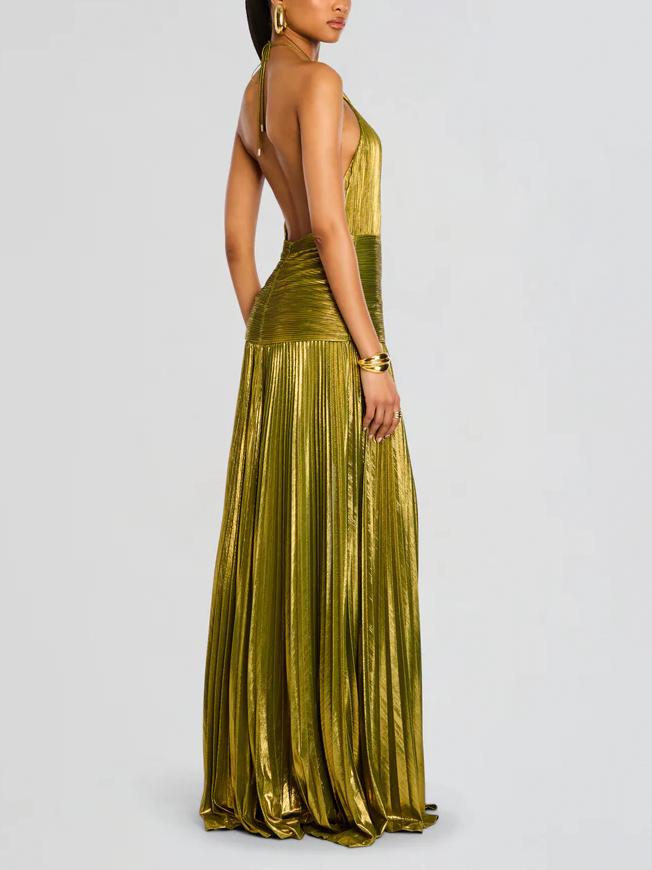 Lara | Robe longue dos nu métallisée élégante