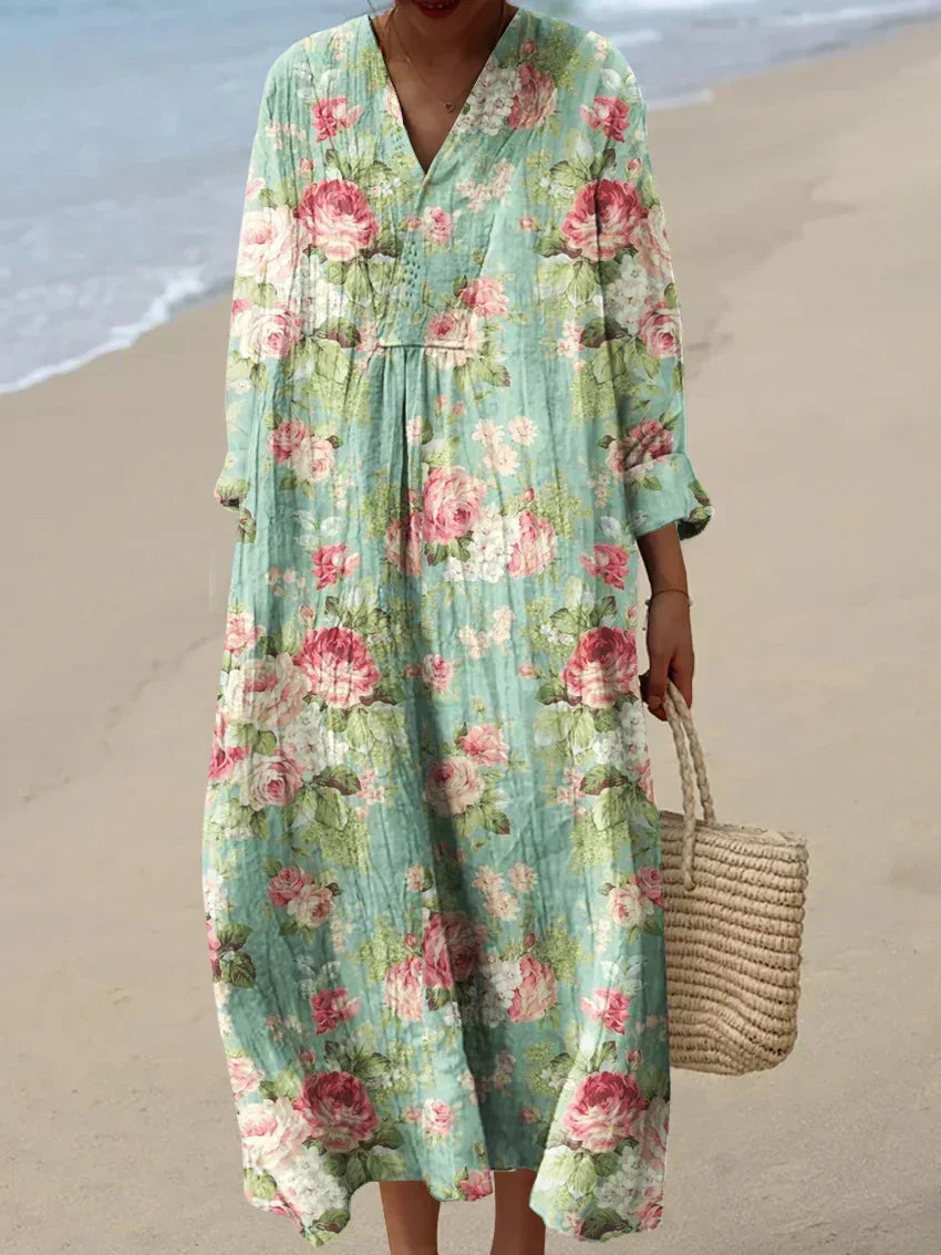 Daniela | robe fluide verte à imprimé floral romantique