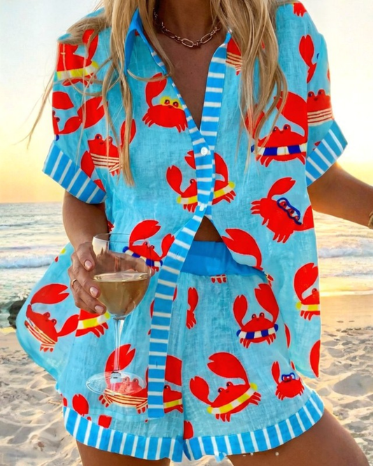 Maris | Ensemble estival amusant dans des tons bleu marine et rouge corail
