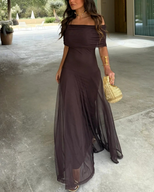 Alessia | Robe fluide à encolure Bardot