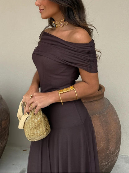 Alessia | Robe fluide à encolure Bardot