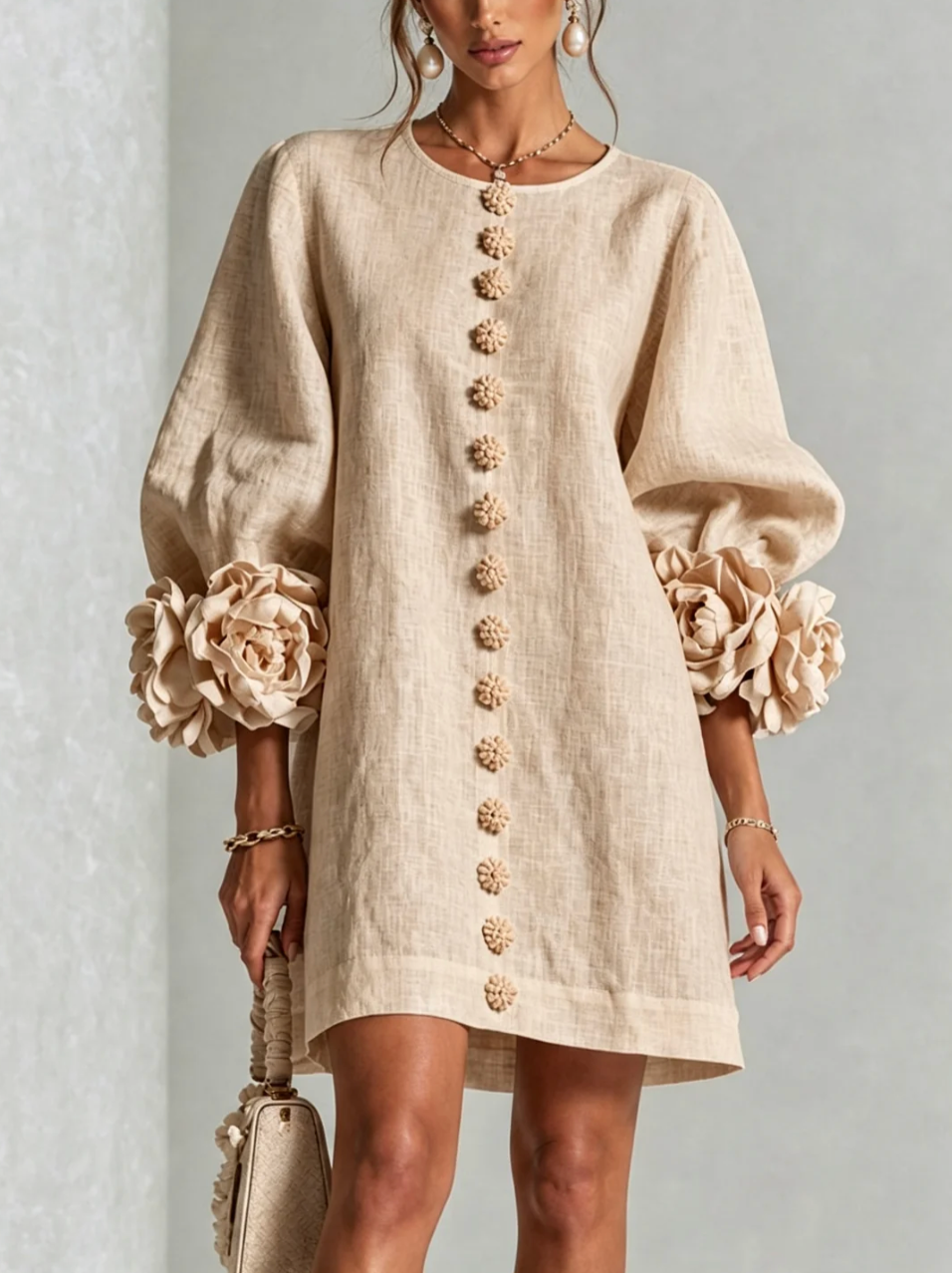 Rosali | Robe avec roses aux poignets