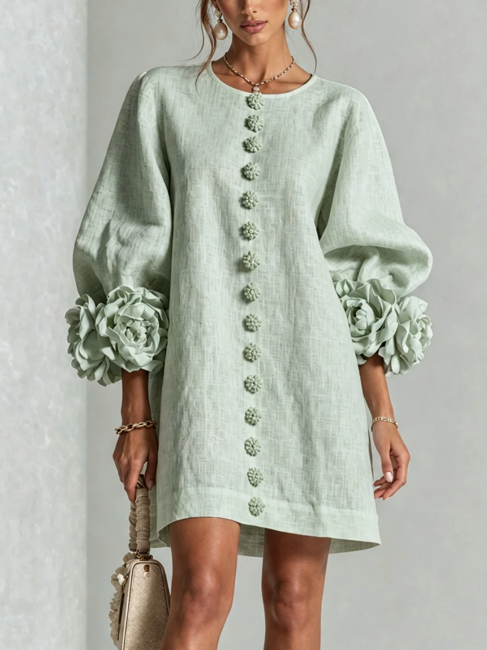 Rosali | Robe avec roses aux poignets