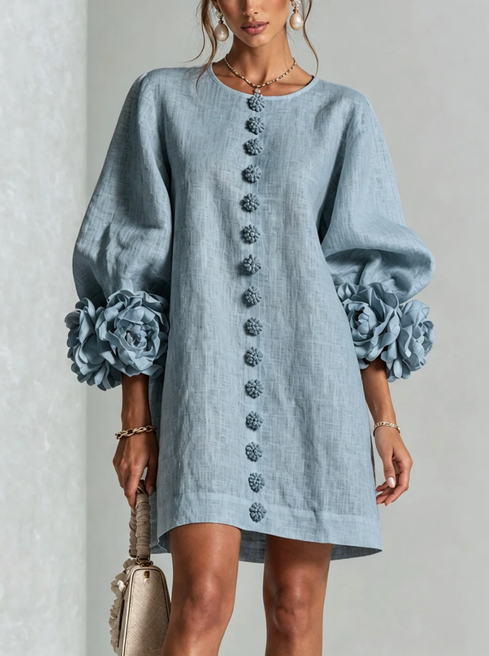 Rosali | Robe avec roses aux poignets