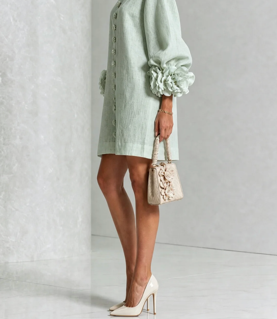 Rosali | Robe avec roses aux poignets
