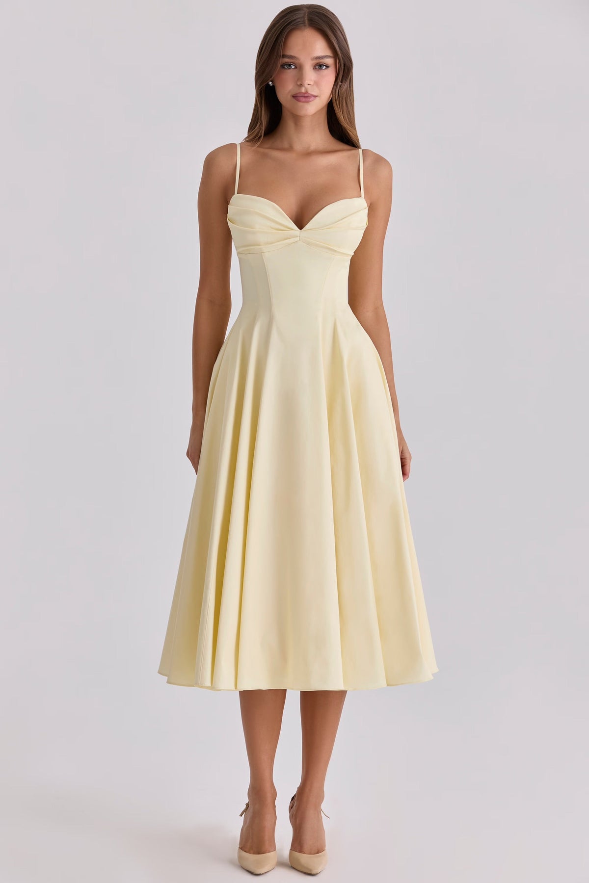 Delali | Robe midi en coton Pima à buste froncé