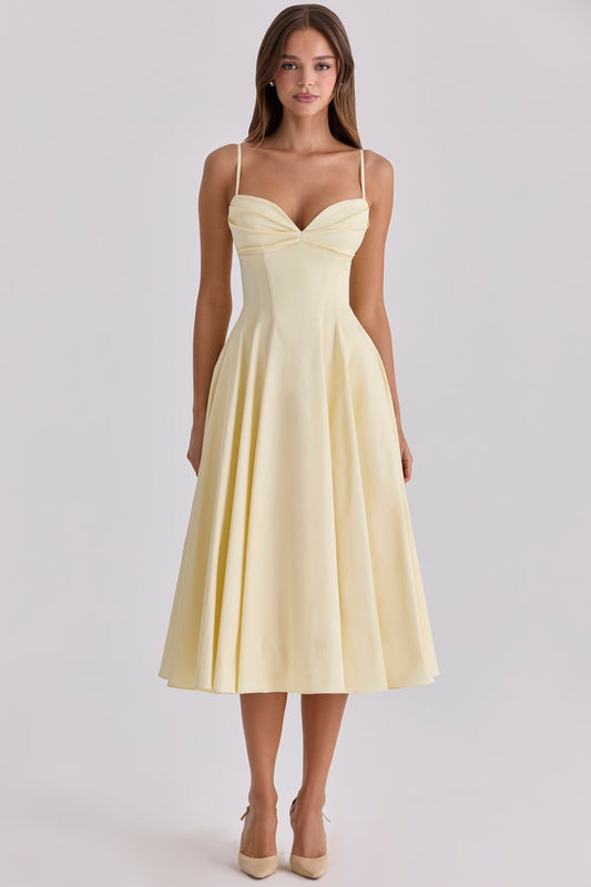 Delali | Robe midi en coton Pima à buste froncé