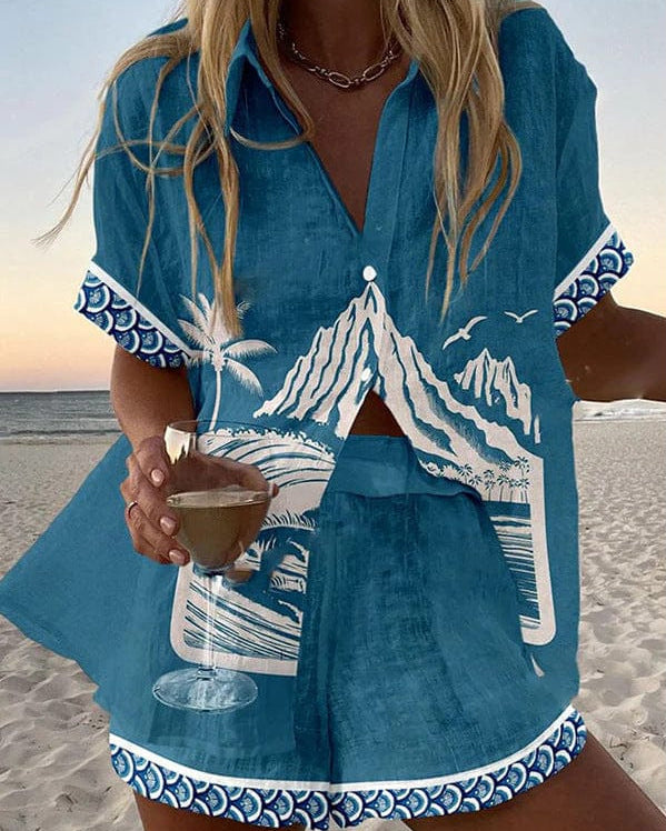 Marina | Summer outfit with a tropical landscape in ocean blue tones
