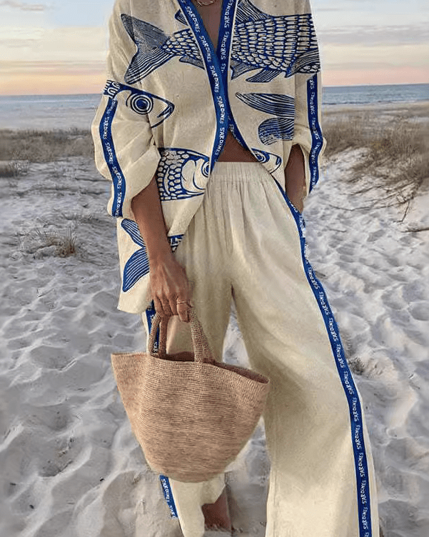 Estrella | Flowy summer set with a contrasting fish print
