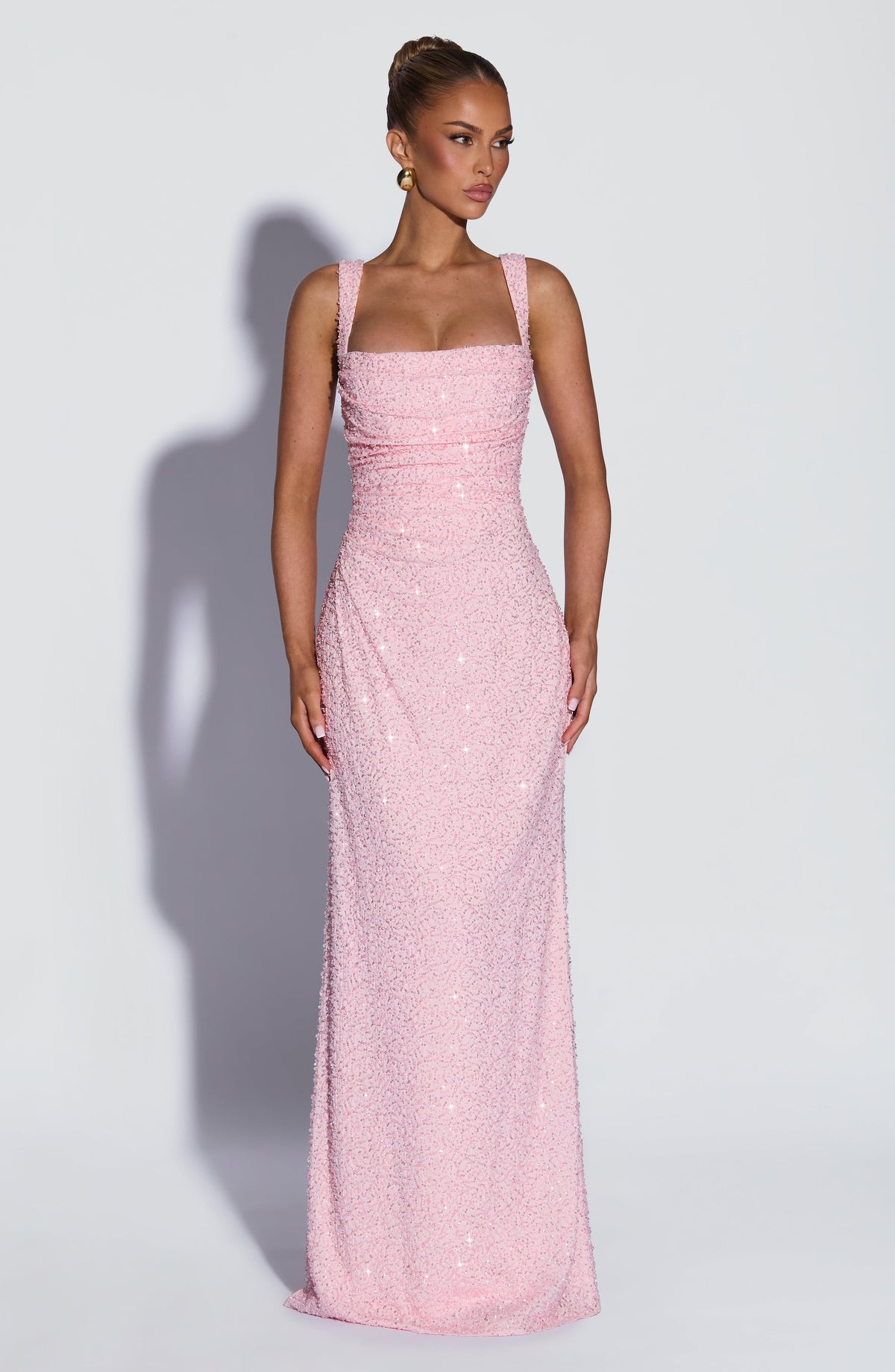 Nayara | Robe longue blanche avec ivoire brillant