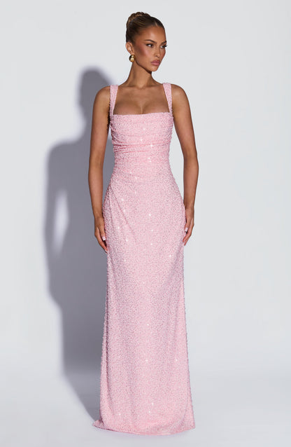 Nayara | Robe longue blanche avec ivoire brillant