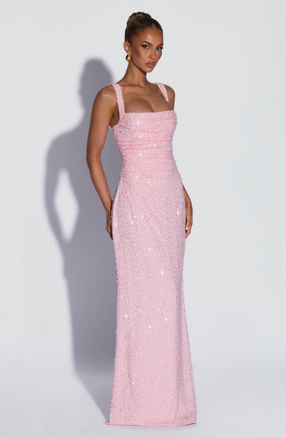 Nayara | Robe longue blanche avec ivoire brillant