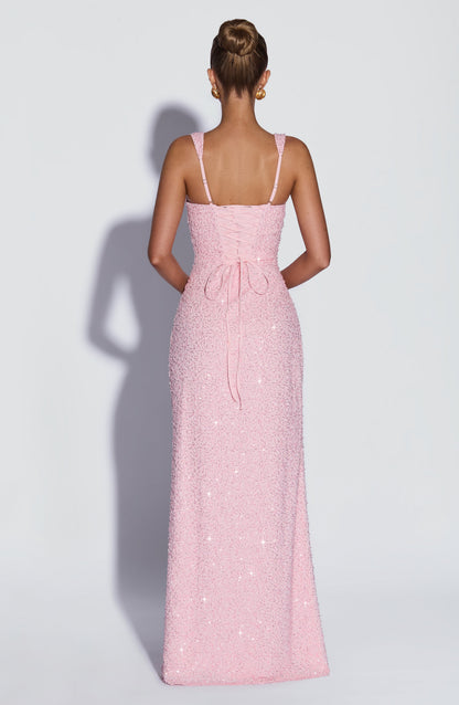 Nayara | Robe longue blanche avec ivoire brillant