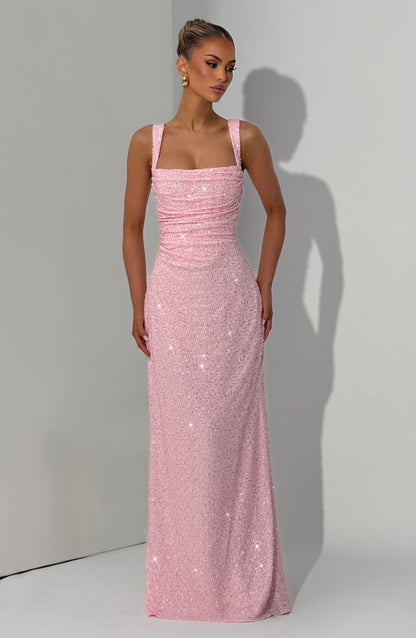 Nayara | Robe longue blanche avec ivoire brillant