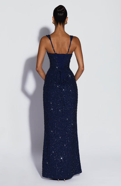 Nayara | Robe longue blanche avec ivoire brillant