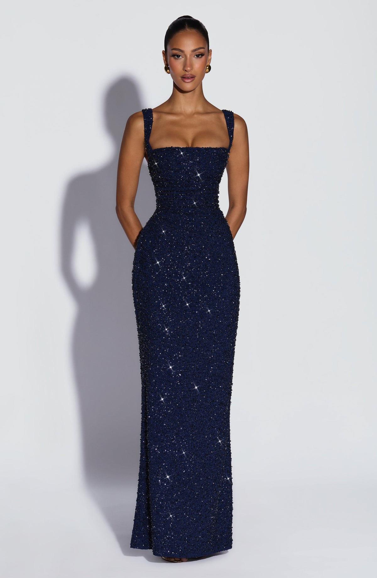 Nayara | Robe longue blanche avec ivoire brillant