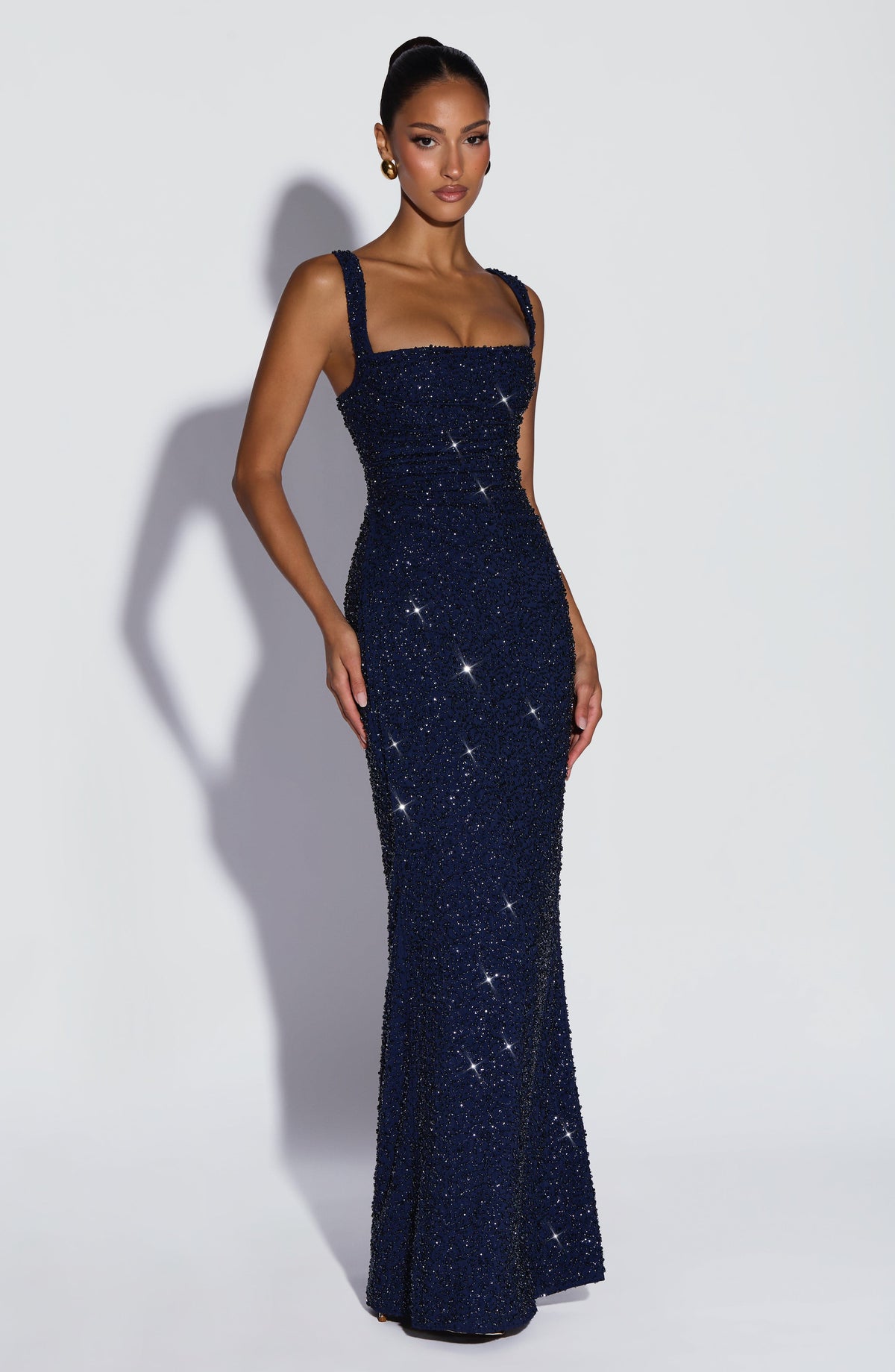 Nayara | Robe longue blanche avec ivoire brillant