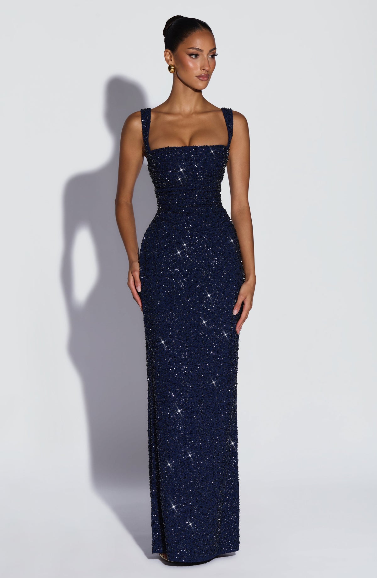 Nayara | Robe longue blanche avec ivoire brillant
