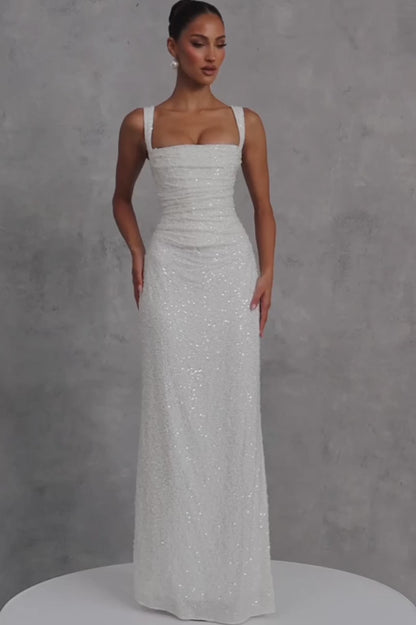 Nayara | Robe longue blanche avec ivoire brillant