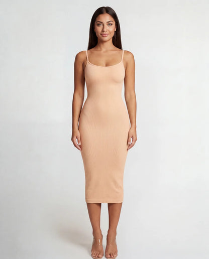 Seamless V-neck midi sculpted dress